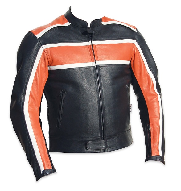 Classic mens leather motorcycle jacket orange