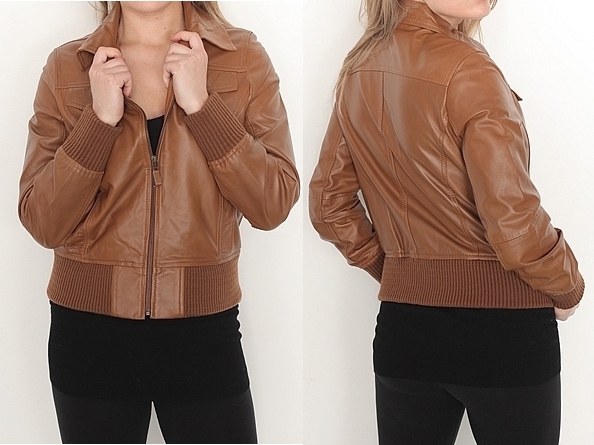 Ladies Fashion Soft Anline Leather Jacket Brown Color