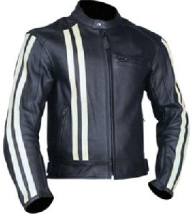Black Motorcycle Leather Jacket with white strips