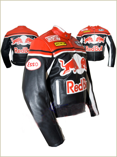 Red Bull Red Black Motorbike Leather Jacket