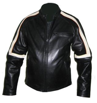 Black soft aniline leather jacket with white strip