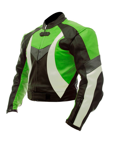 Biker Leather Jacket In Green Black White Color